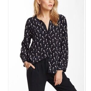 Joie Silk Champagne Glass New Years Print Button Down Blouse Top Small S